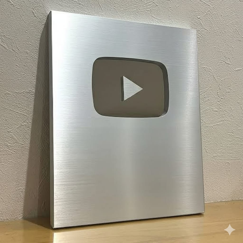 Custom YouTube Silver Play Button Replica – Personalized 100K Creator Award Plaque